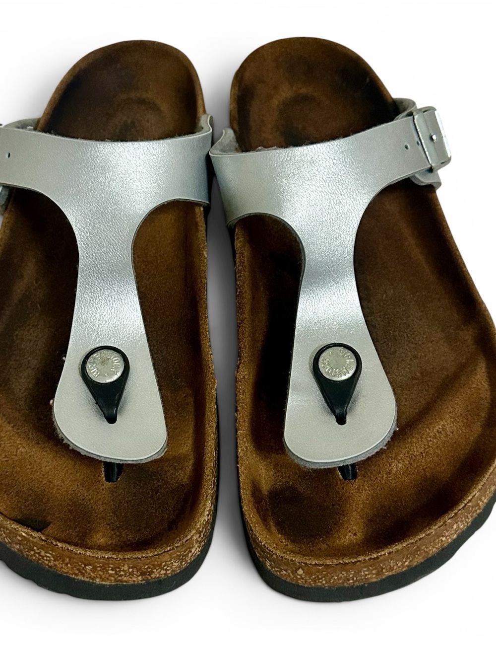 Birkenstock Gizeh Metallic Silver Sandals Womens EU 37 US 6 Cork Footbed - Picture 2 of 10
